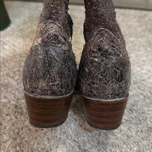 Frye Studded Star Distressed Leather Western Cowboy Boots Brown Size 5 - Picture 7 of 10